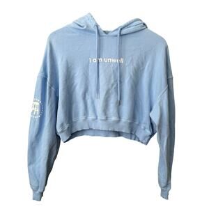 Call Her Daddy I am Unwell Cropped Hoodie Blue Medium